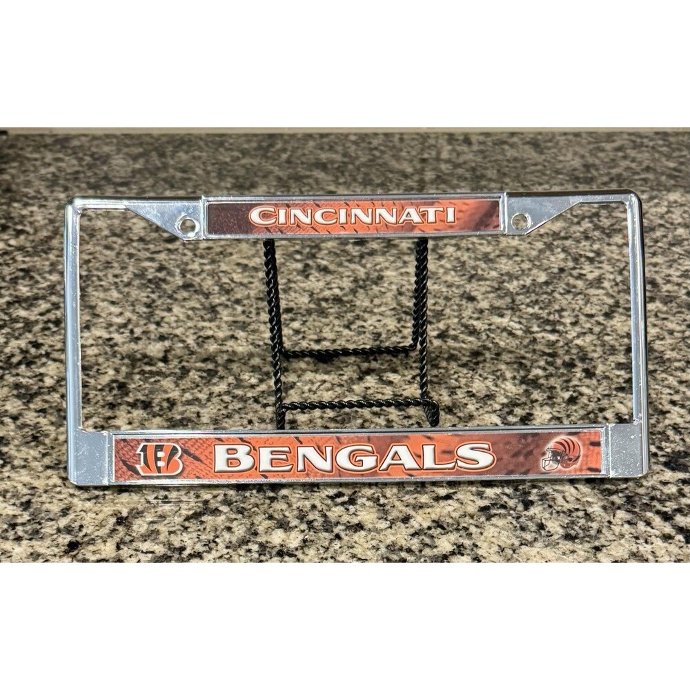 Cincinnati Bengals MLB 3D Fade Resistant 4-Hole Chrome Metal License Plate Frame